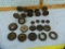 20 Items: toy wheels and wheels with axles