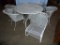 Newer metal patio table with 6 barrel chairs - 3 spring loaded/3 stationery