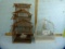 2 Birdcages: wooden & Hendryx metal; w/porcelain food/water dishes