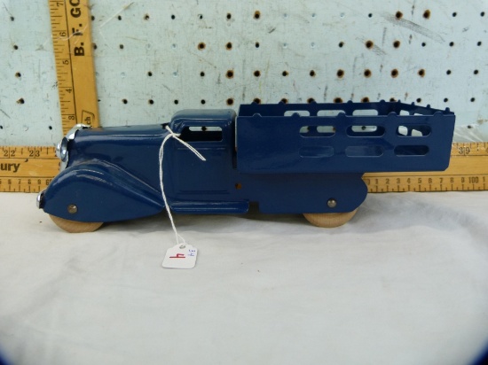 Metal toy stake truck, 11-1/8" L, repainted