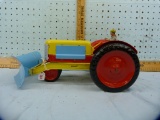 Metal toy tractor with snow blade & driver, metal wheels