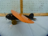 Metal toy airplane w/wooden wheels, 12-1/4