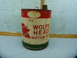 Wolf's Head Motor Oil 5-gallon tin, some roughness