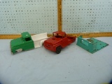 2 Metal toy trucks and livestock bed, none are complete