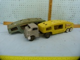 Structo Toys metal truck cab & 2 auto carriers