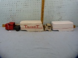 4 Metal toys: truck cabs & trailers, most are not complete