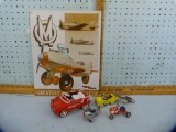 6 Items:  toy vehicles & metal sign