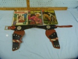 3 Comic books & child's leather belt w/2 holsters