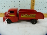 Metal toy dump truck w/fixed bed, 11-1/8