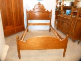 Walnut bed frame w/carved headboard, 65-1/2
