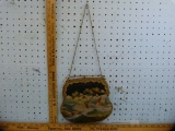Woven purse w/metal frame, push button clasp, 9
