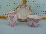 3 Unmarked porcelain: bowl, cream pitcher, & saucer