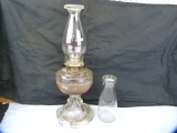 2 Glass items: kerosene lamp & milk bottle