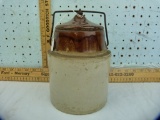 2-tone Crock canning jar w/lid & wire bail, 8-3/4
