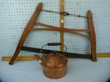Copper tea kettle & buck saw