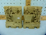 Pair of soapstone bookends, flowerpot, 5-1/8