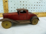 Metal toy car with rumble seat, wooden wheels, 8