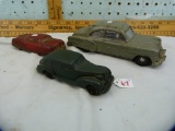 3 Toy cars:  2 Auburn Rubber & 1 plastic Chevrolet bank