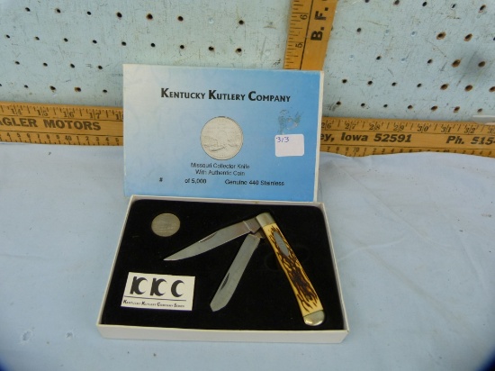 Kentucky Kutlery Co, Missouri Collector knife w/coin, NIB