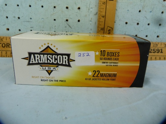 Ammo: brick/500 Armscor .22 Mag, 40 gr, JHP