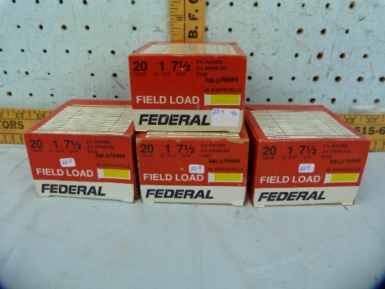 Ammo: 4 boxes/25 Federal 20 ga, 2-3/4", 7-1/2 shot, 4x$