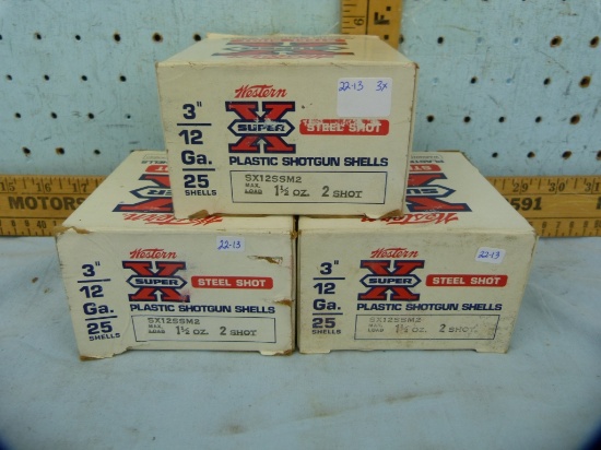 Ammo: 3 boxes/25 Western Super X 12 ga, 3", 2 shot, steel, 3x$