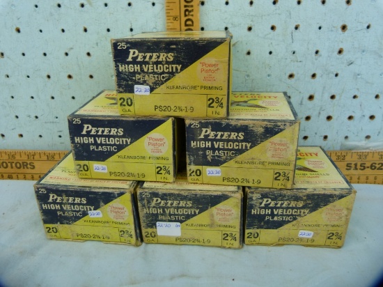 Ammo: 6 boxes/25 Peters High Velocity 20 ga, 2-3/4", 9 shot, 6x$