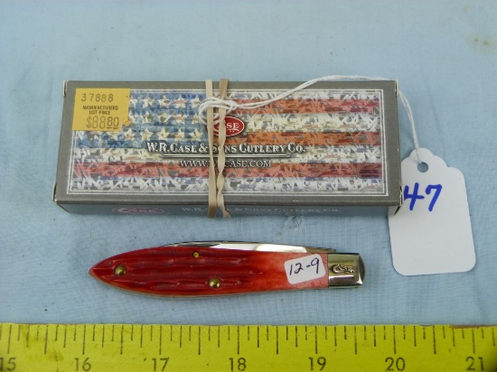 Case XX USA TB61028 teardrop knife, red jig bone, with box