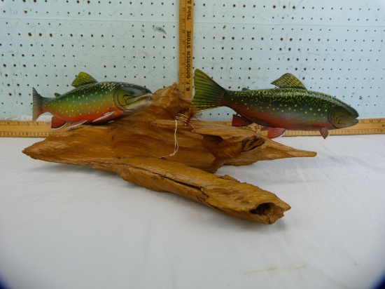 Wooden double trout mount with (2) 14-1/2" L  wooden trouts