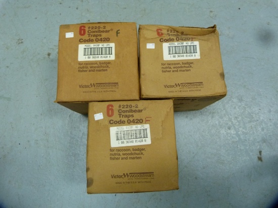 Traps: (18) #220-2 Conibear traps, in 3 boxes, NIB, 18x$