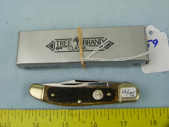 German Boker Tree Brand trapper knife, wood handle, with box