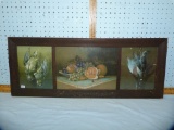 3 Prints in frame, fruit and wild game, 13-3/8