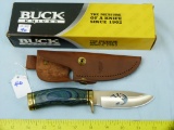 Buck Custom USA knife w/sheath, moose cutout on blade, w/box