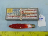Case XX USA TB61028 teardrop knife, red jig bone, with box