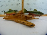 Wooden double trout mount with (2) 14-1/2