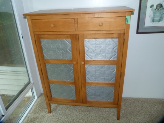Newer jelly cupboard with punch tin inserts & 2 drawers