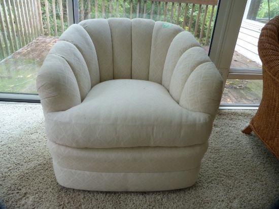 Upholstered barrel chair, 28" T x 30" W x 24-1/2" D