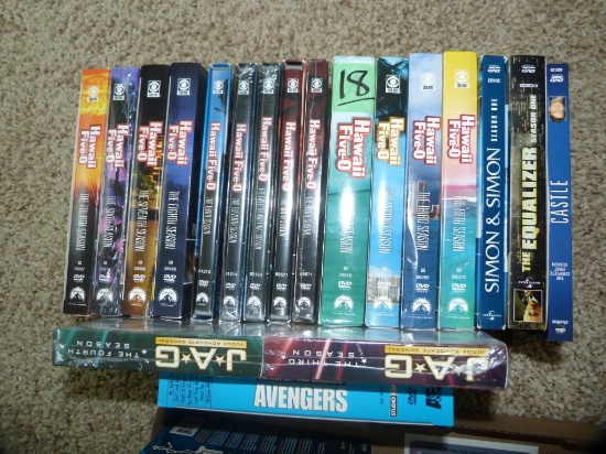 Box of DVD TV series, Hawaii Five-O and others