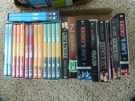 Box of DVD TV series, The Saint, and Law & Order