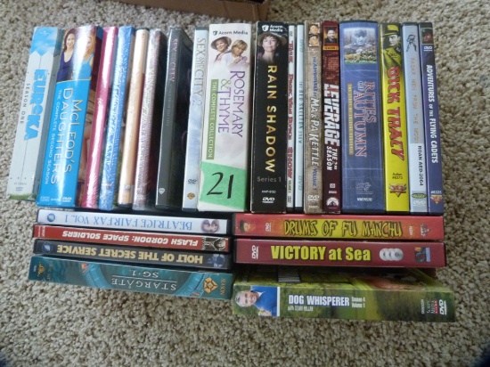 Box of DVD TV series, mix of Designing Women, Sex & The City, others
