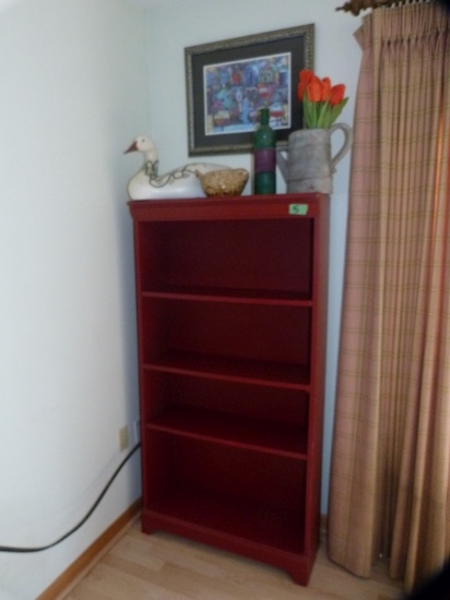 Painted wooden bookshelf, 3 shelves, 60-1/4" T x 30" W x 12" D