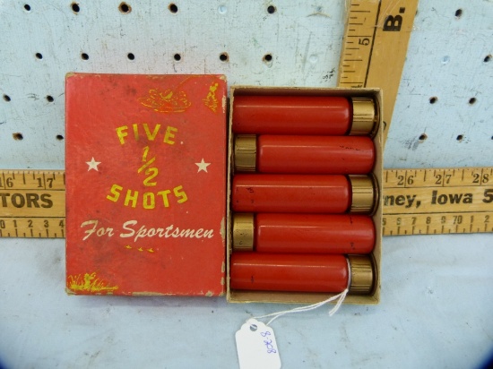 "Five 1/2 Shots" empty liquor bottles in shotgun shell design