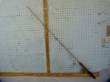 Small unmarked reel & steel rod w/red & black wood handle