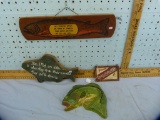 4 Items: Plaster bass, fishing sayings, and advertising pc