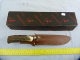 Blackjack USA knife #1-7, thick stag, w/leather sheath & box