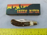 Green River Saddlehorn knife, Holland, KY, thick stag; w/box