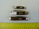 (3) Case XX USA knives: 62131 Canoe, 6249 2-blade, & 63833 3-blade, 3x$