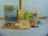 9 Items: Duck call, records, & duck-related books/booklets