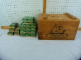 Remington wood ammo box & 21 empty ammo boxes