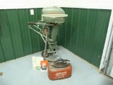1950's Johnson 10-HP boat motor w/gas can & stand